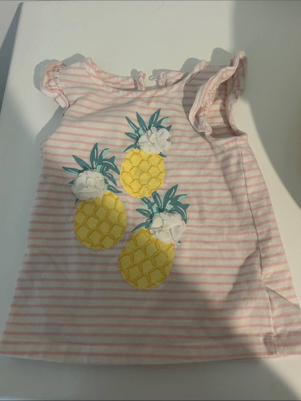 Cynthia Rowley Pink White Striped Tank with Yellow Pineapple Details